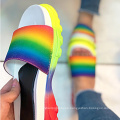 Ready to ship hot sale colorful slides rainbow slippers women fashion slippers